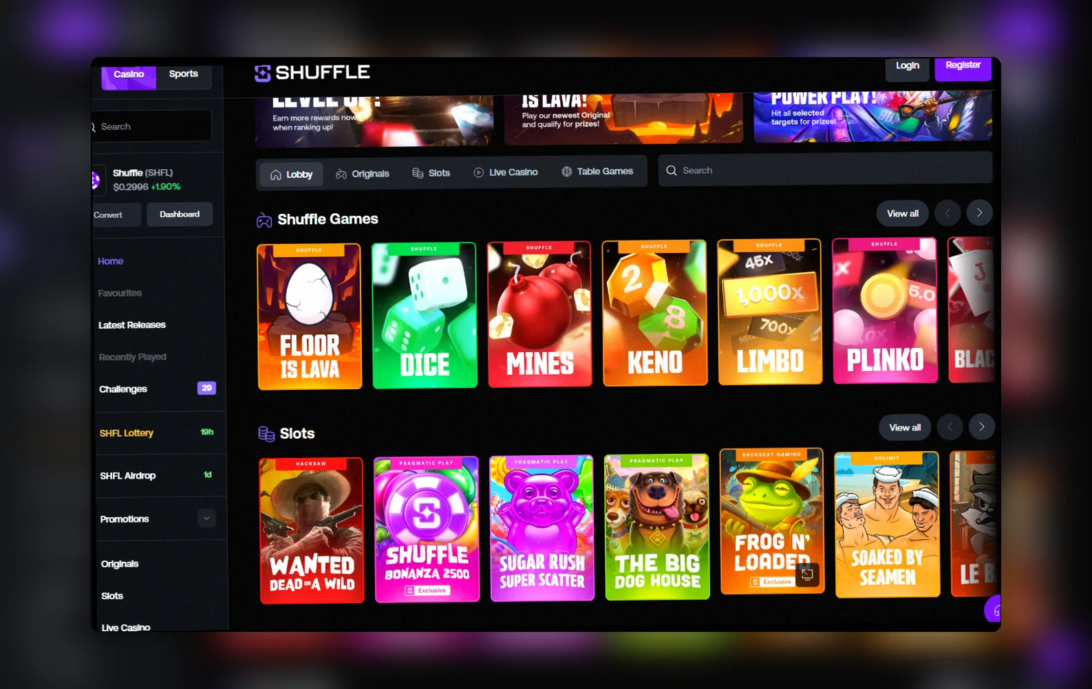 Shuffle Casino lobby United Kingdom